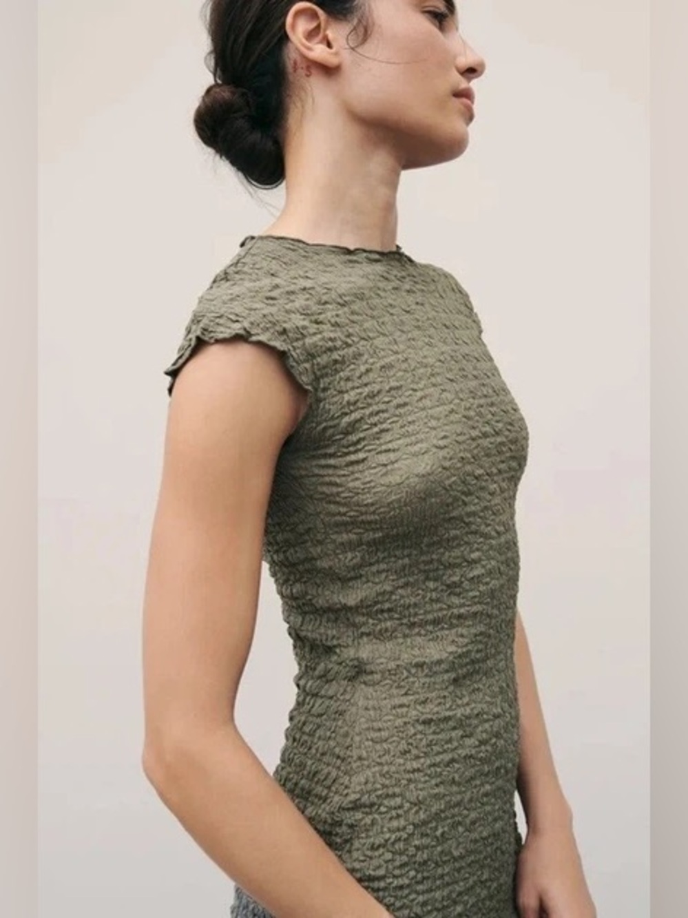 Zara Green Cap Sleeve Textured Midi Dress Size Large - Picture 5 of 13